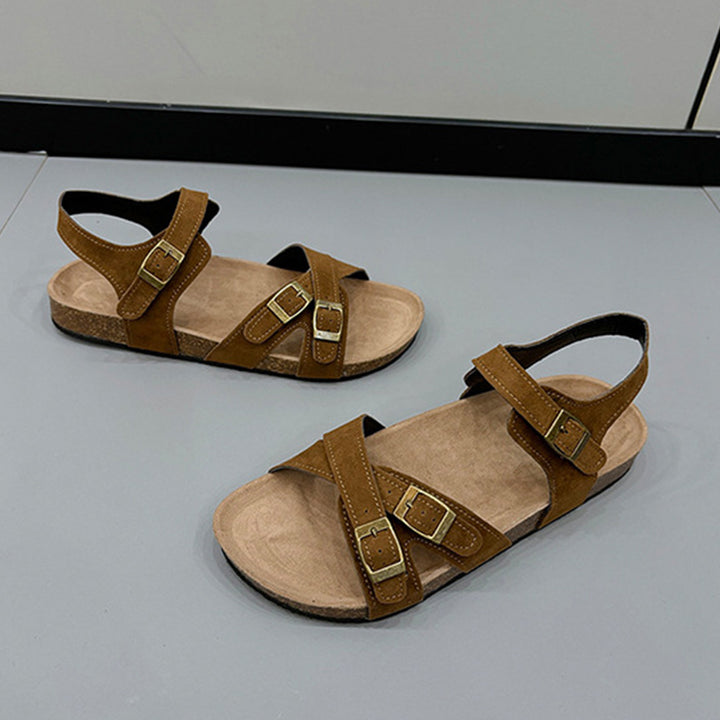 EJC OPEN TOE FLAT BUCKLE SANDALS