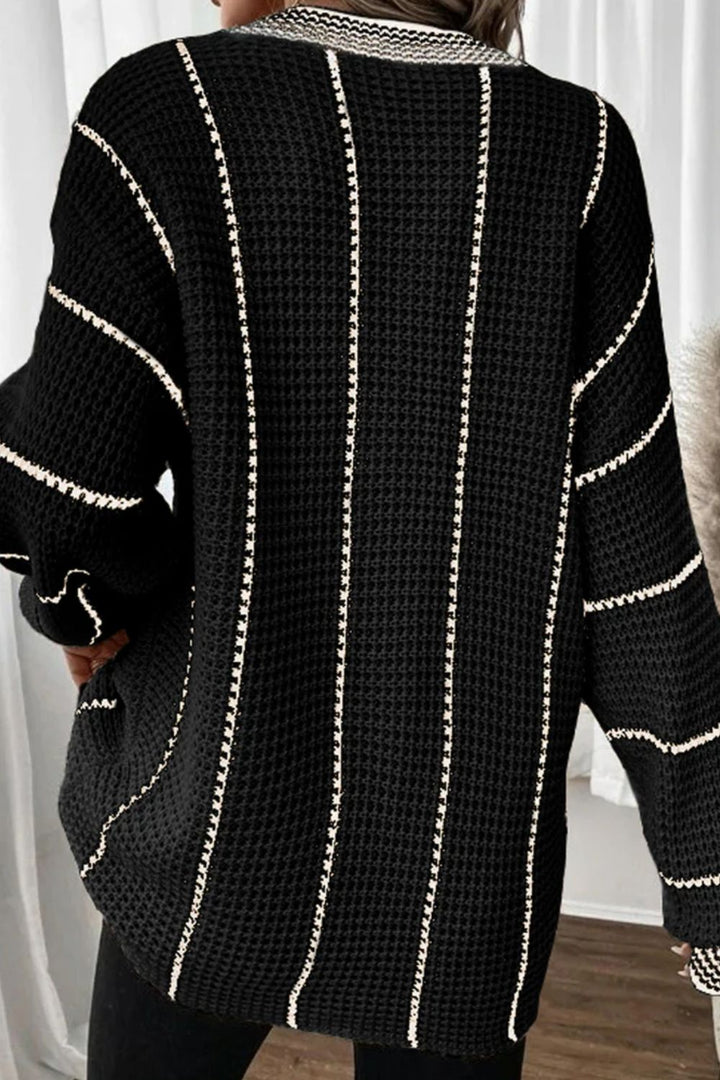EJC Striped V-Neck Long Sleeve Sweater