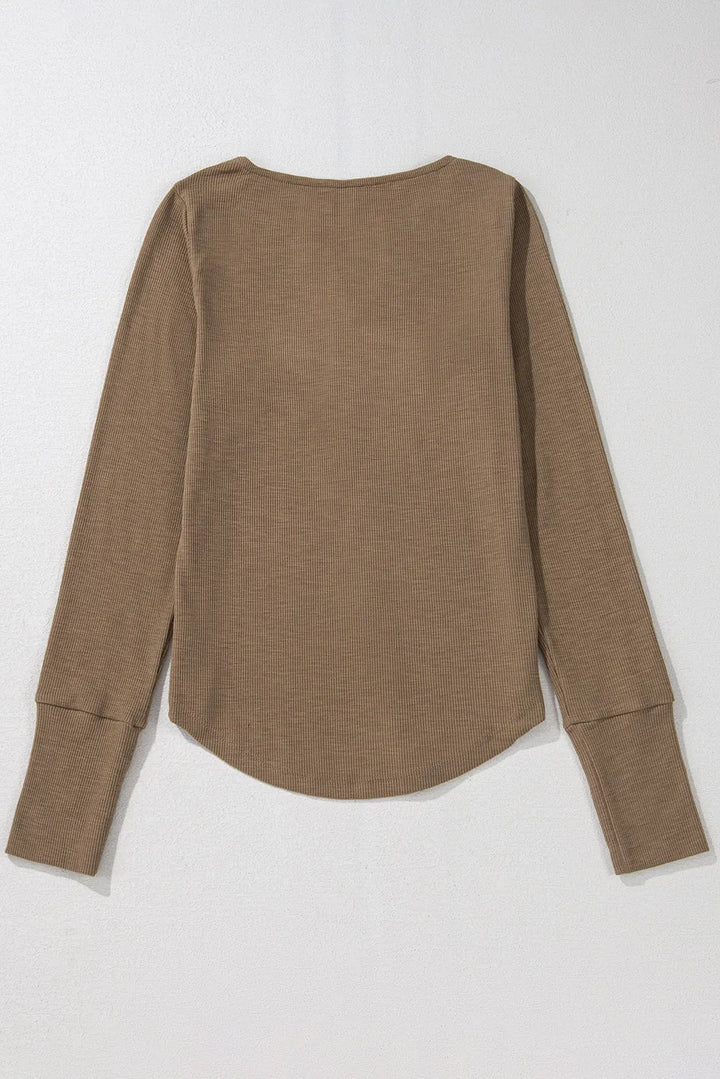 EJC Eyelet V-Neck Long Sleeve Top