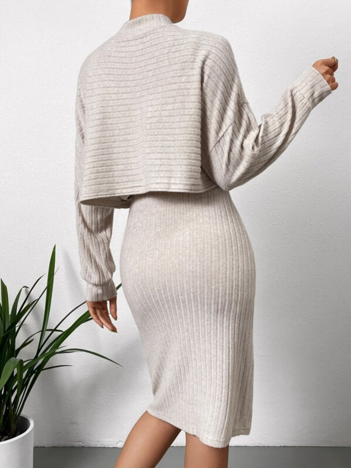 EJC Mock Neck Long Sleeve Top and Wide Strap Dress Set