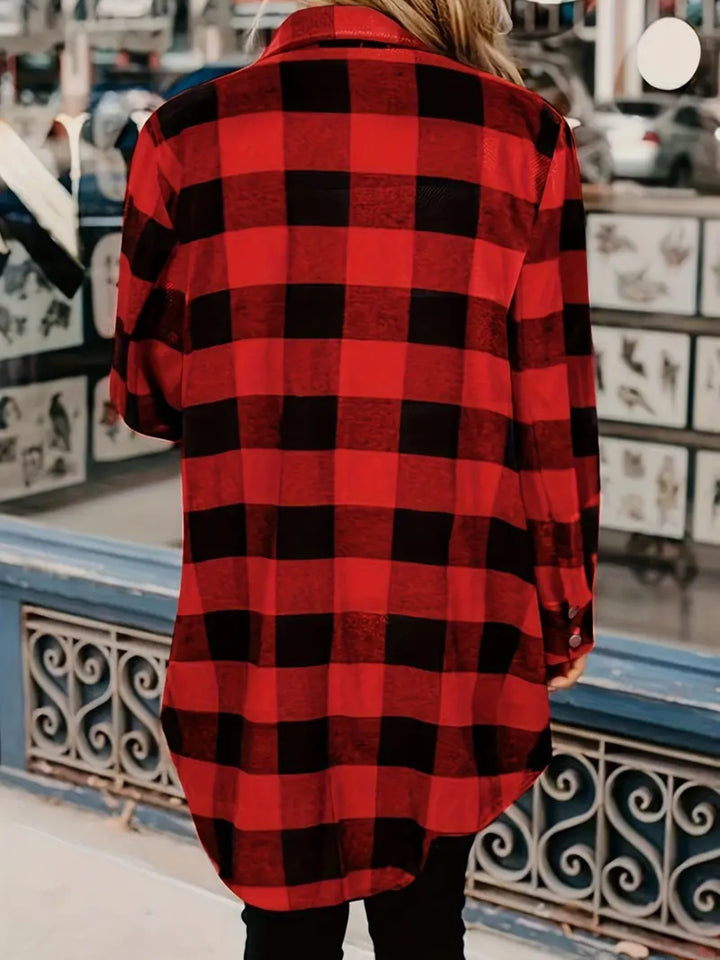 EJC Plaid Collared Neck Snap Down Long Sleeve Shacket