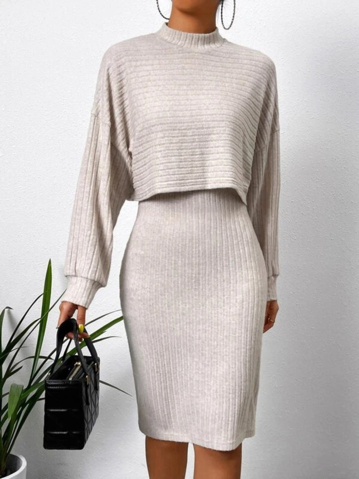 EJC Mock Neck Long Sleeve Top and Wide Strap Dress Set