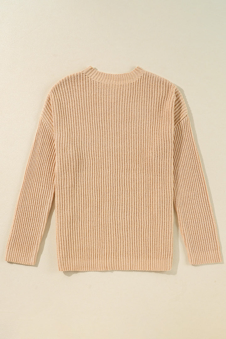 EJC Side Slit Round Neck Long Sleeve Sweater