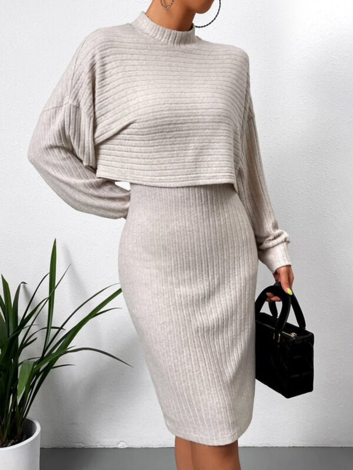 EJC Mock Neck Long Sleeve Top and Wide Strap Dress Set