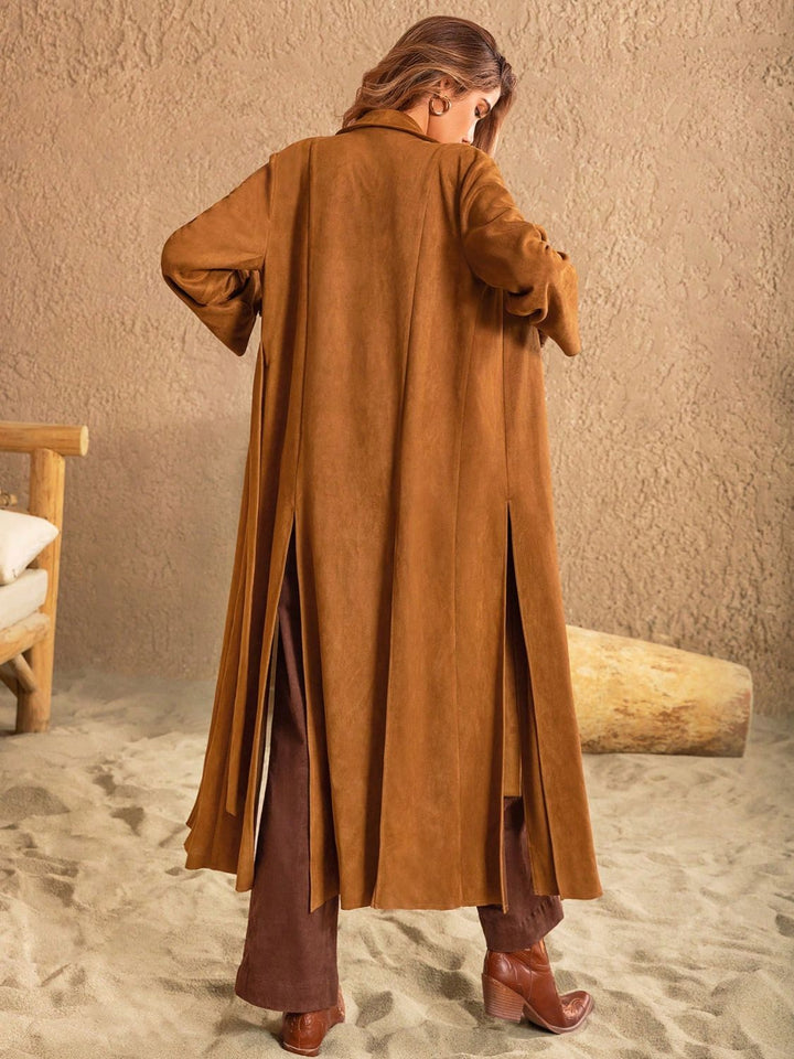 EJC Slit Tied Collared Neck Longline Coat