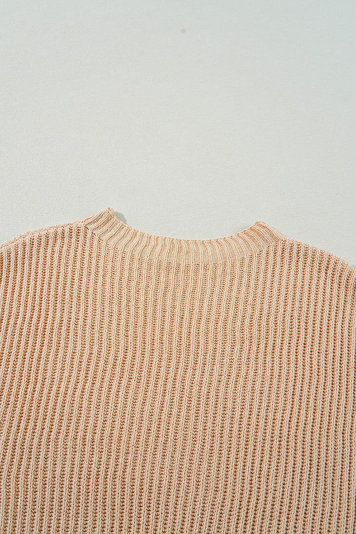 EJC Side Slit Round Neck Long Sleeve Sweater