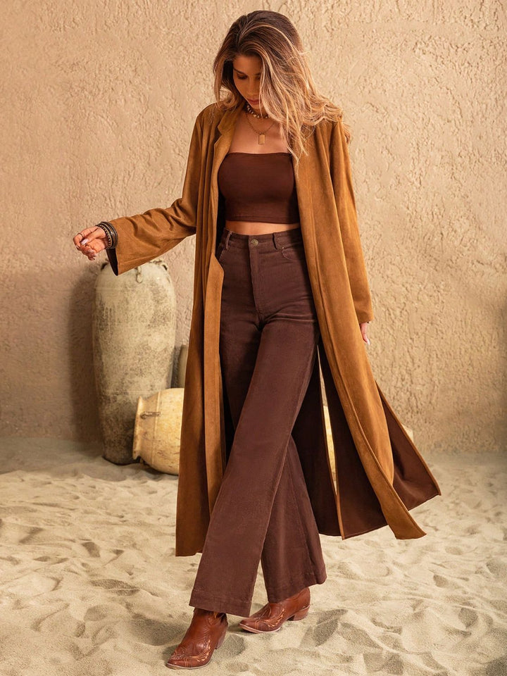 EJC Slit Tied Collared Neck Longline Coat
