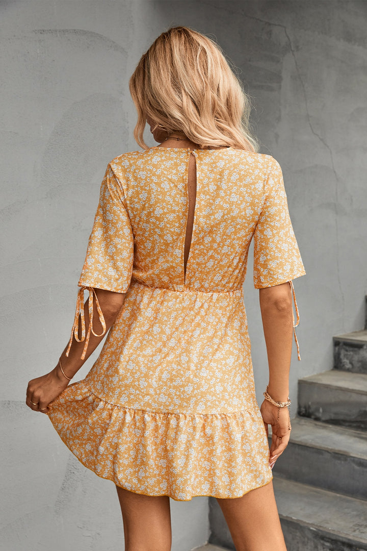 EJC Dainty and Sweet Floral V-Neck Half Sleeve Mini Dress