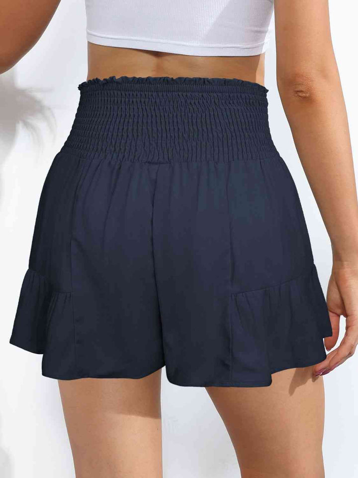 EJC Smocked Tie-Front High-Rise Shorts