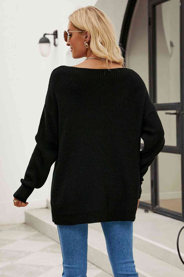 EJC BOAT NECK DROPPED SHOULDER KNIT TOP
