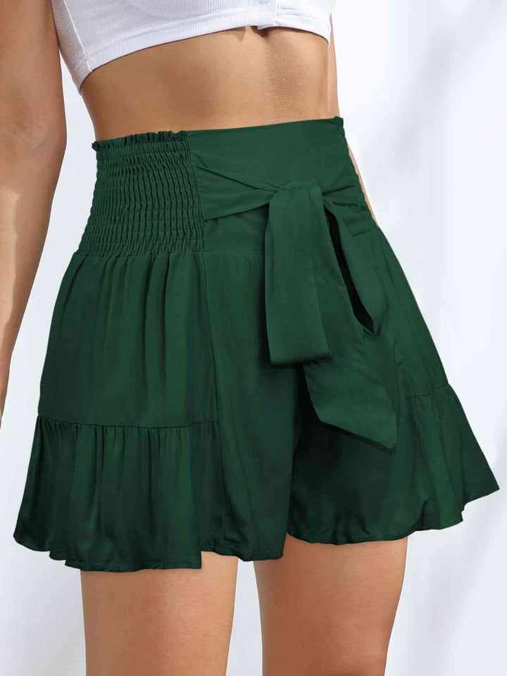 EJC Smocked Tie-Front High-Rise Shorts