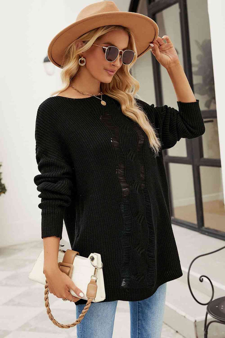EJC BOAT NECK DROPPED SHOULDER KNIT TOP