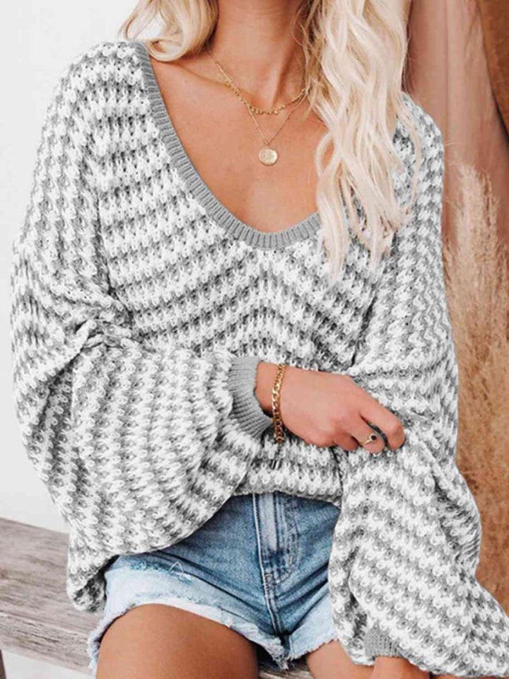 EJC STRIPED DROP SHOULDER V-NECK SWEATER