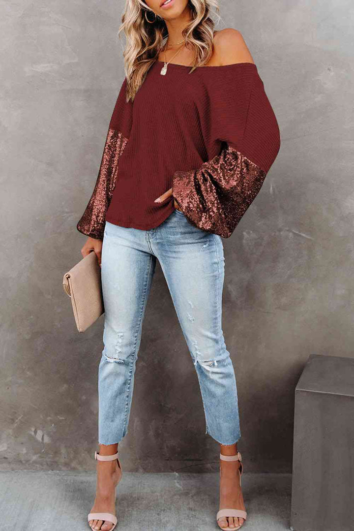 EJC Sequin Waffle-Knit Blouse