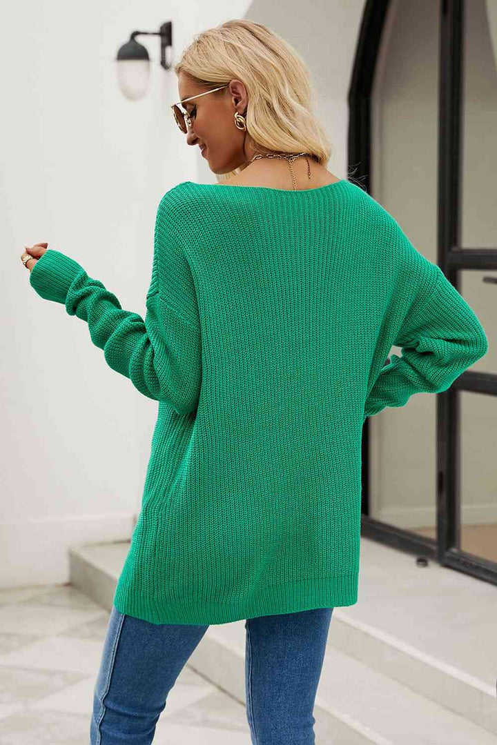 EJC BOAT NECK DROPPED SHOULDER KNIT TOP