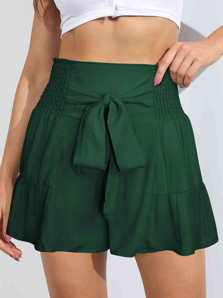 EJC Smocked Tie-Front High-Rise Shorts