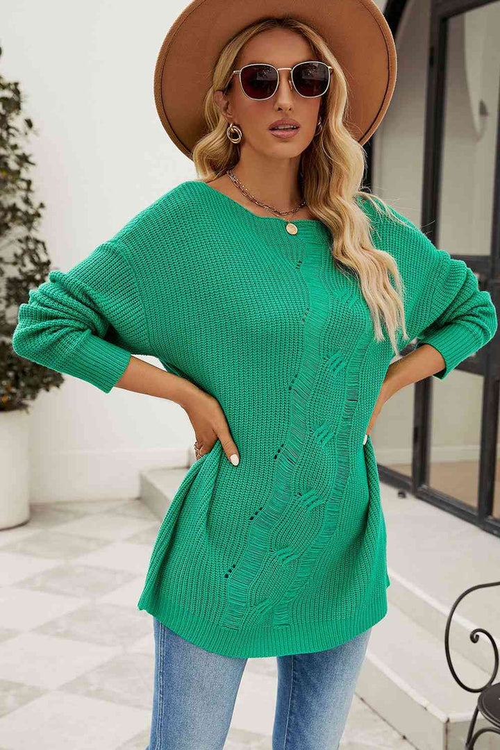 EJC BOAT NECK DROPPED SHOULDER KNIT TOP