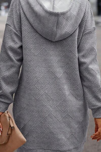 EJC Texture Half Snap Drawstring Hooded Dress