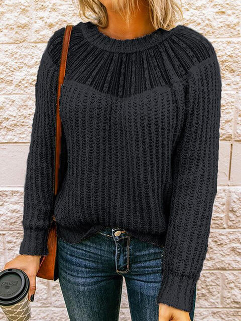 EJC Round Neck Rib-Knit Sweater