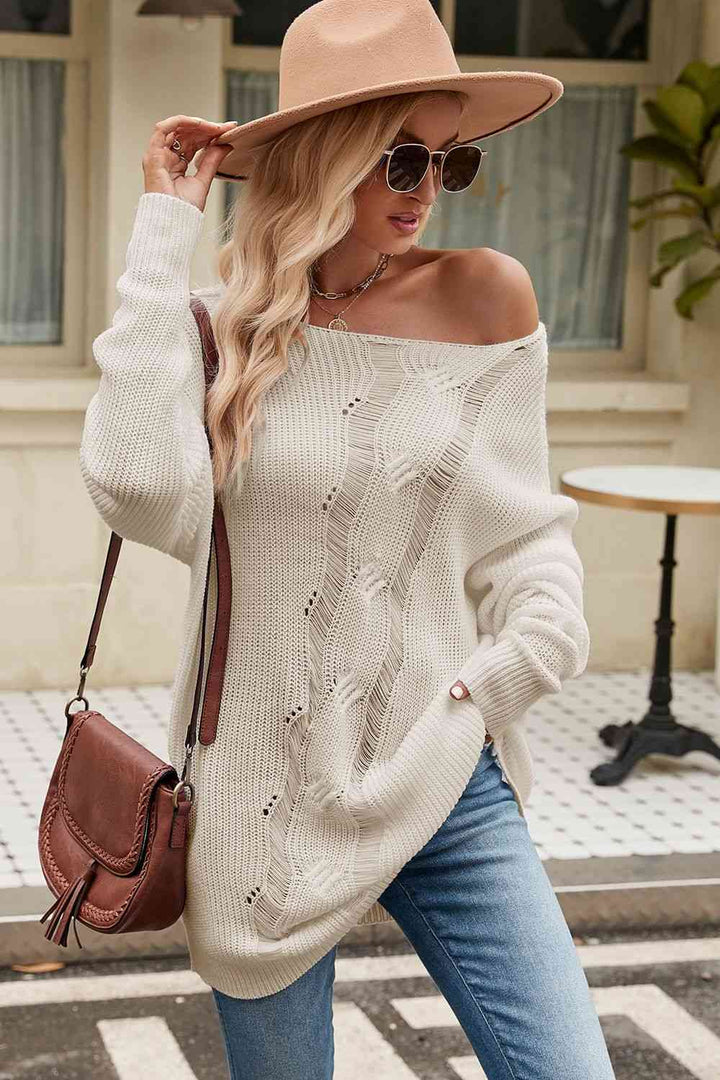 EJC BOAT NECK DROPPED SHOULDER KNIT TOP