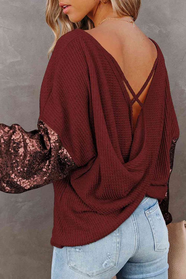 EJC Sequin Waffle-Knit Blouse
