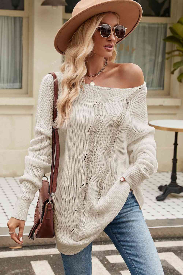 EJC BOAT NECK DROPPED SHOULDER KNIT TOP