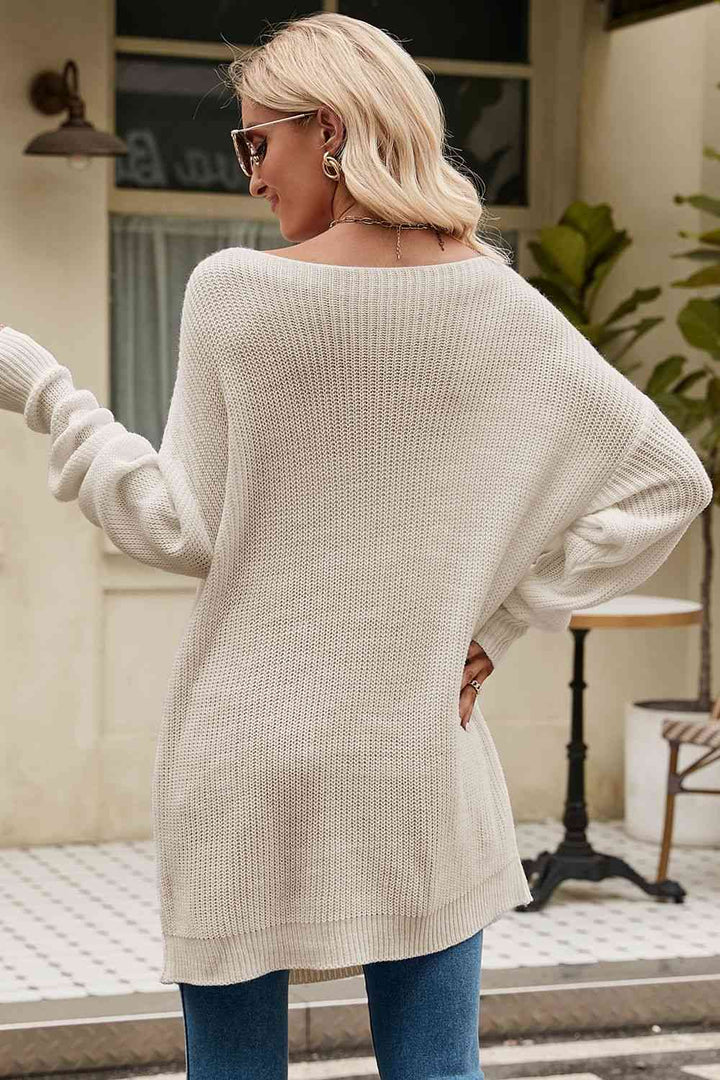 EJC BOAT NECK DROPPED SHOULDER KNIT TOP