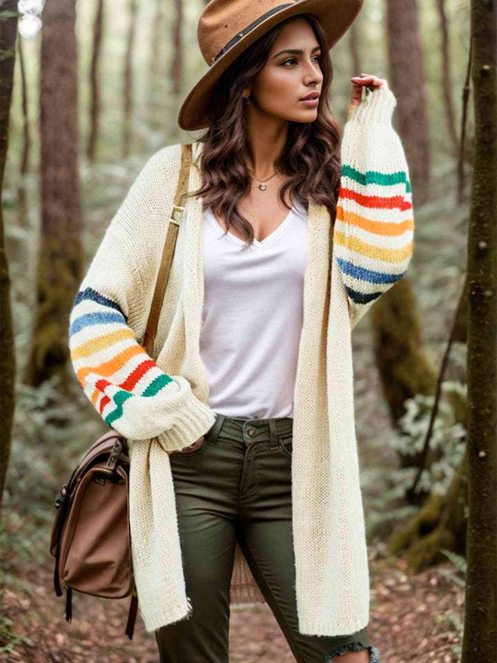 EJC Striped Open Front Long Sleeve Cardigan