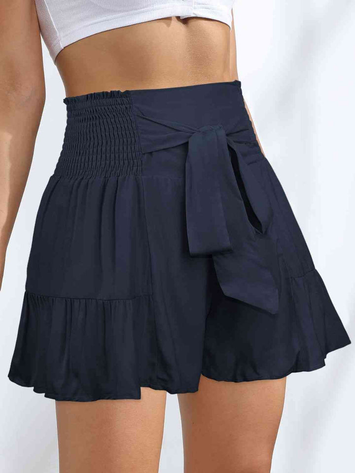 EJC Smocked Tie-Front High-Rise Shorts