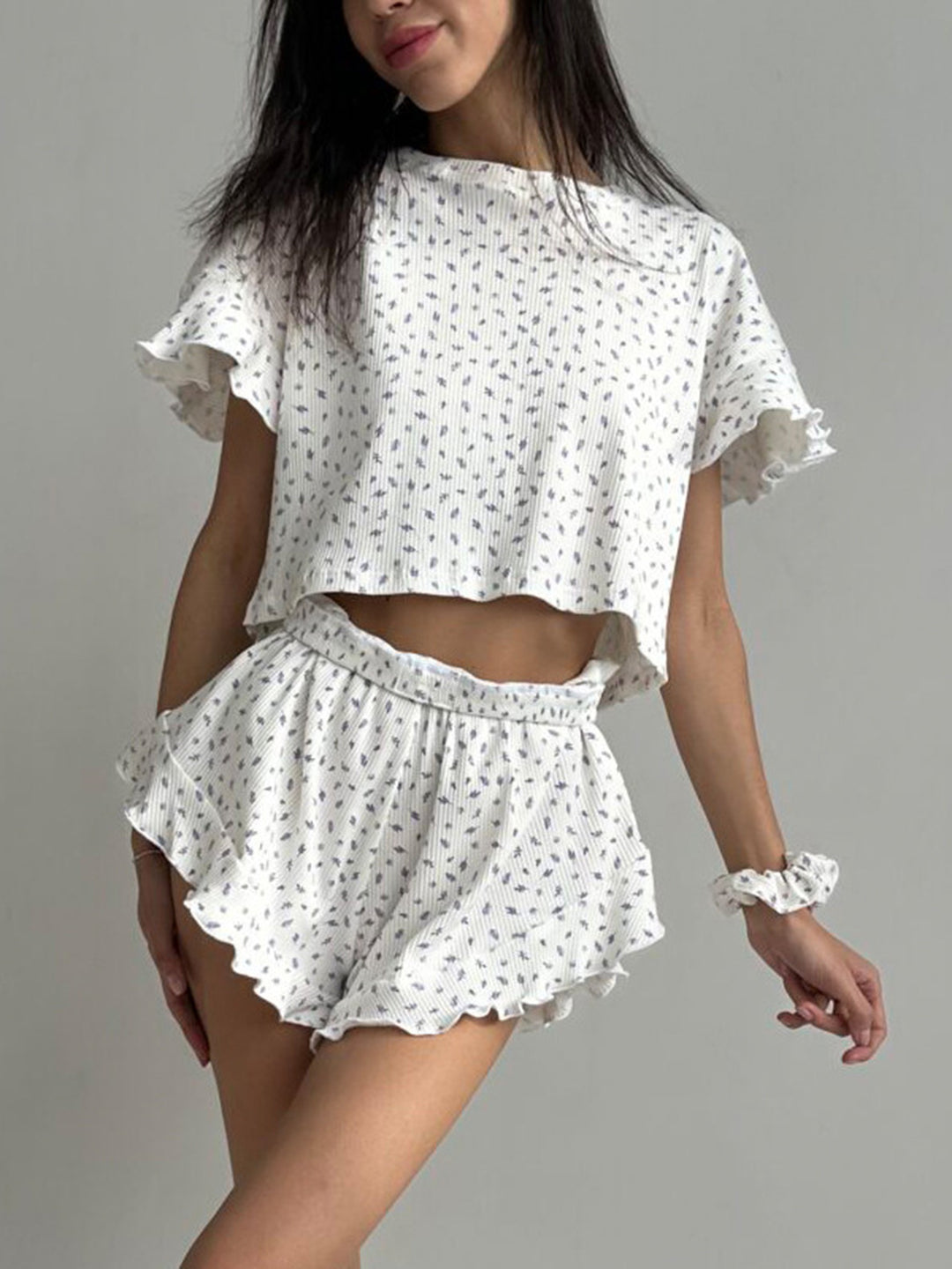 EJC Printed Round Neck Top and Shorts Set