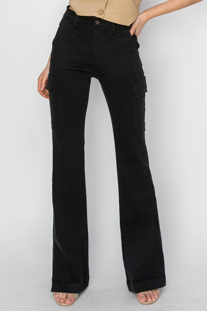 EJC RISEN Full Size High Rise Side Slit Cargo Bootcut Jeans