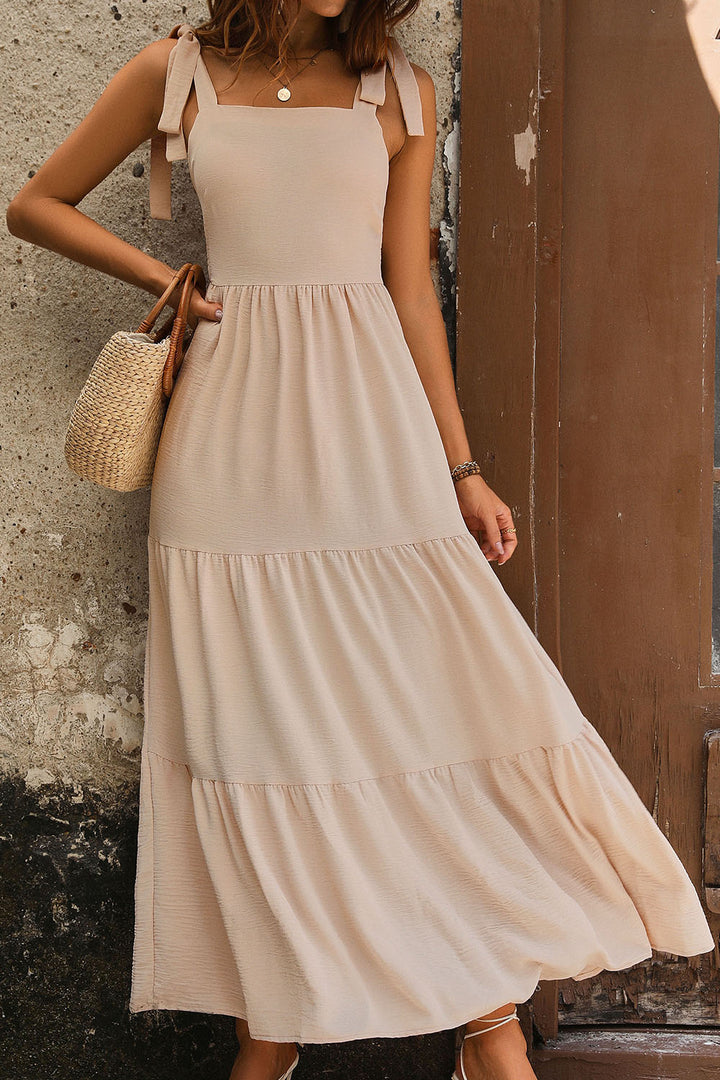EJC Tie Shoulder Smocked Tiered Dress