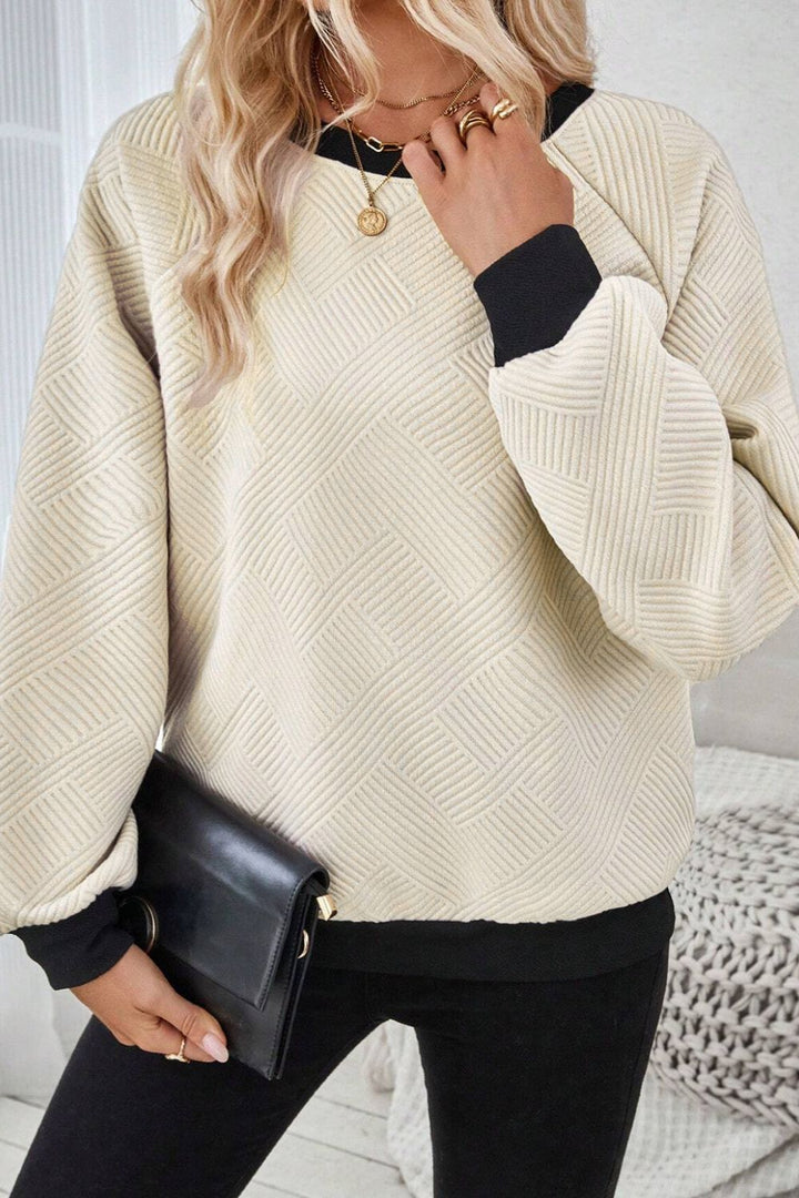 EJC Texture Contrast Long Sleeve Sweatshirt