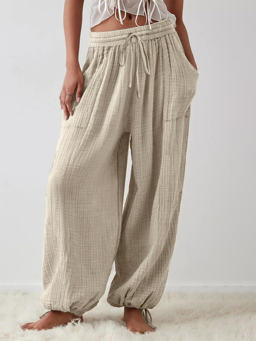 EJC Textured Tied Pants with Pockets