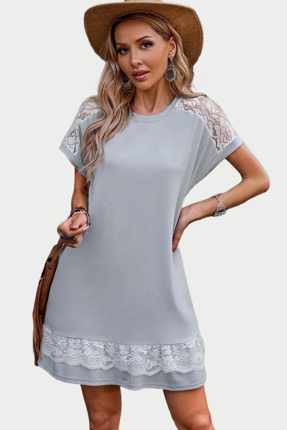 EJC Lace Detail Round Neck Short Sleeve Dress