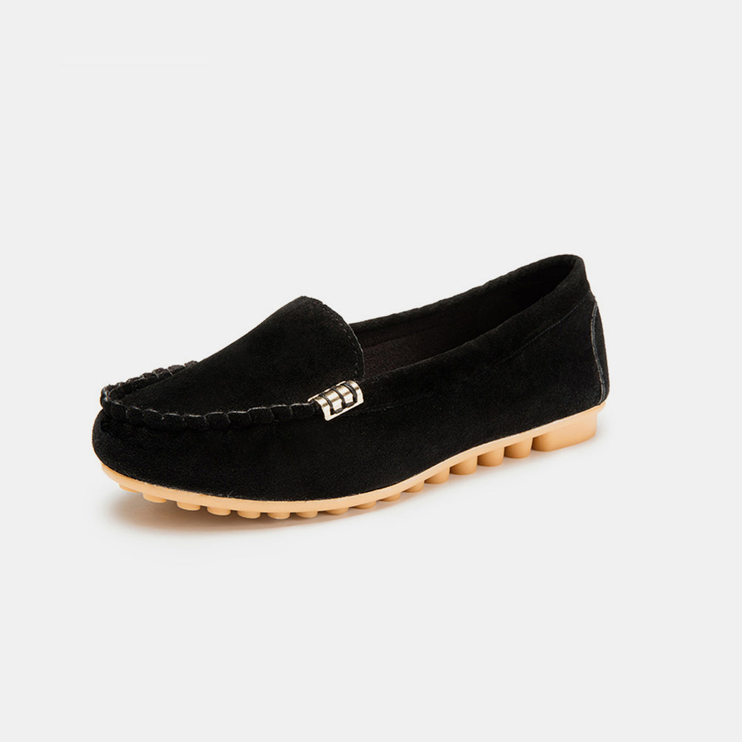 EJC SUEDE METAL DECOR STITCH DETAIL FLAT LOAFERS