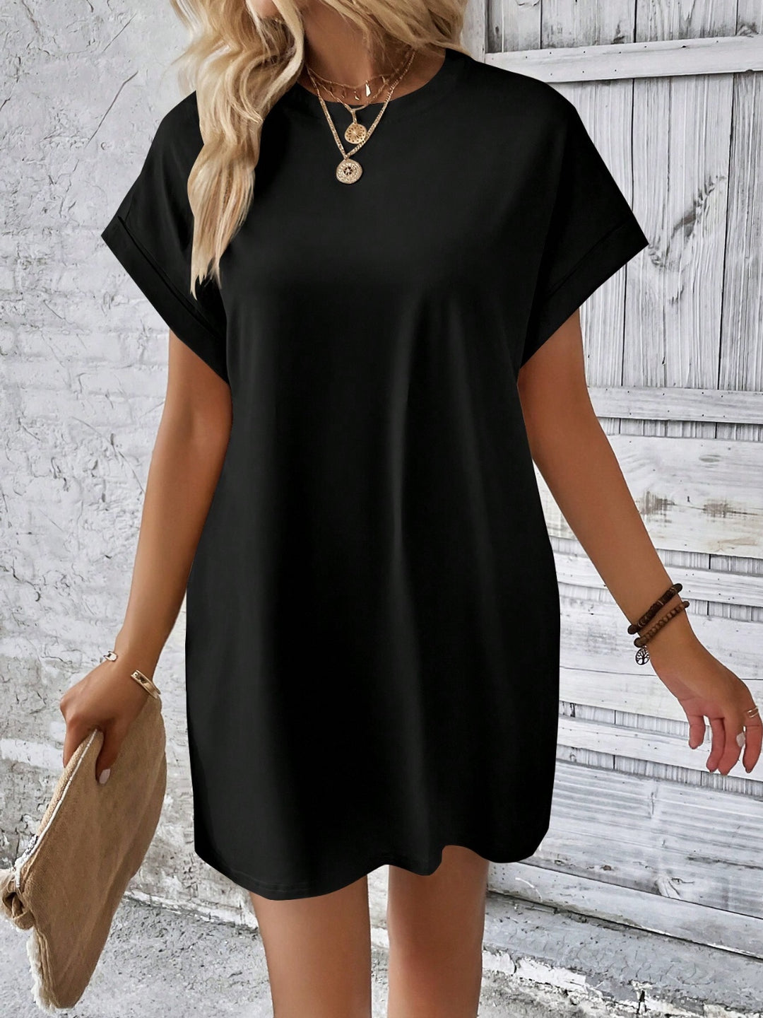 EJC Round Neck Short Sleeve Mini Dress