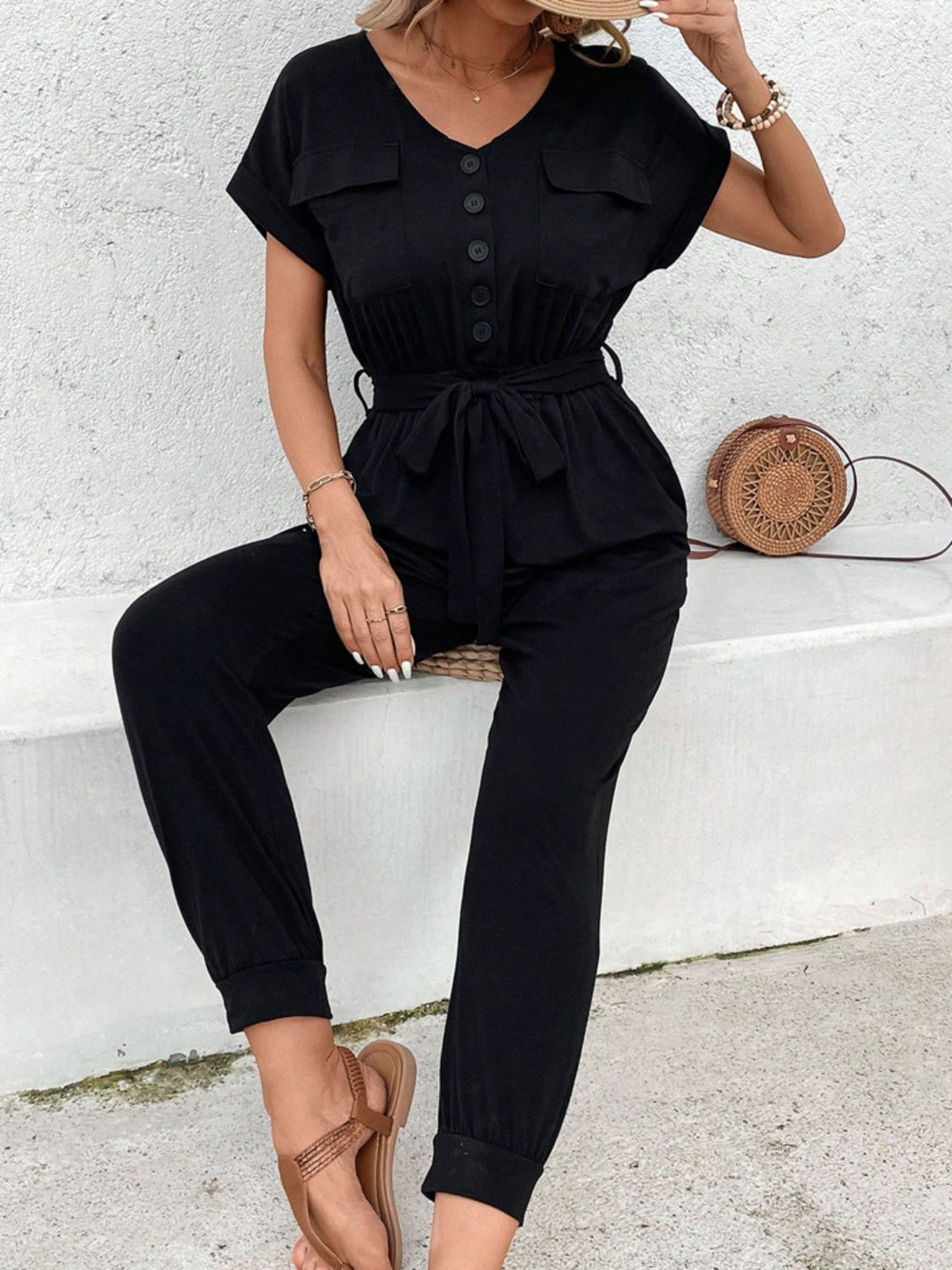 EJC V-Neck Short Sleeve Jumpsuit