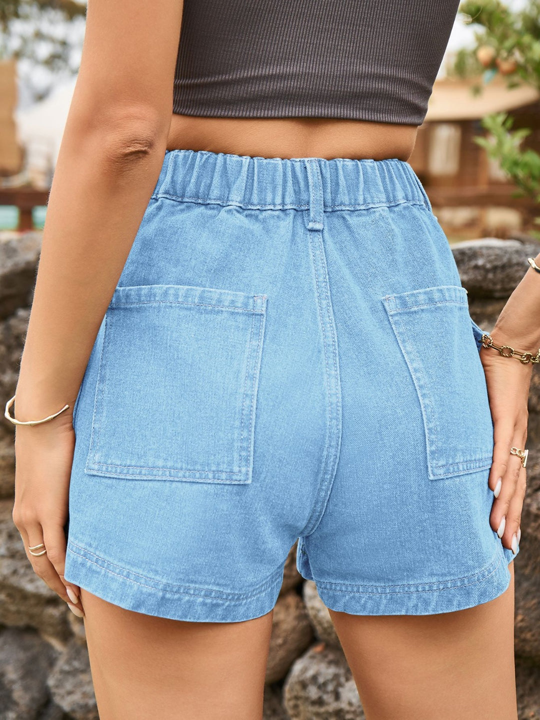 EJC High Waist Denim Shorts with Pockets