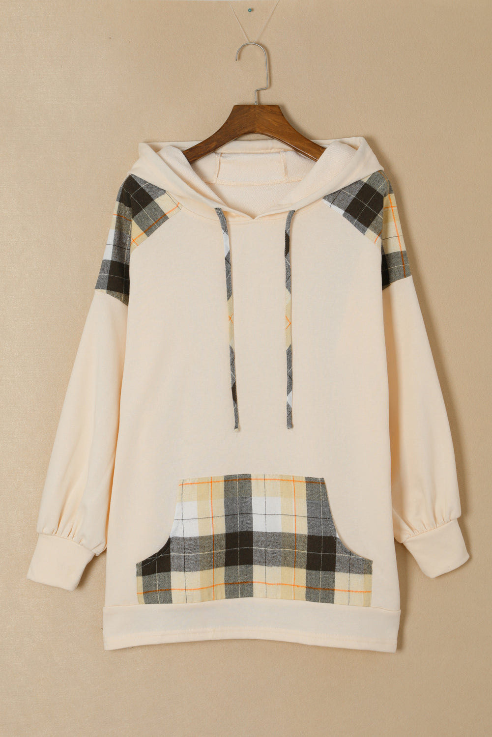 EJC Drawstring Plaid Long Sleeve Hoodie