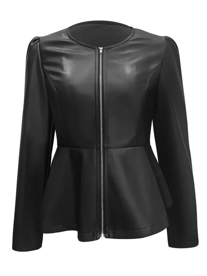 EJC Peplum Zip Up Long Sleeve Jacket