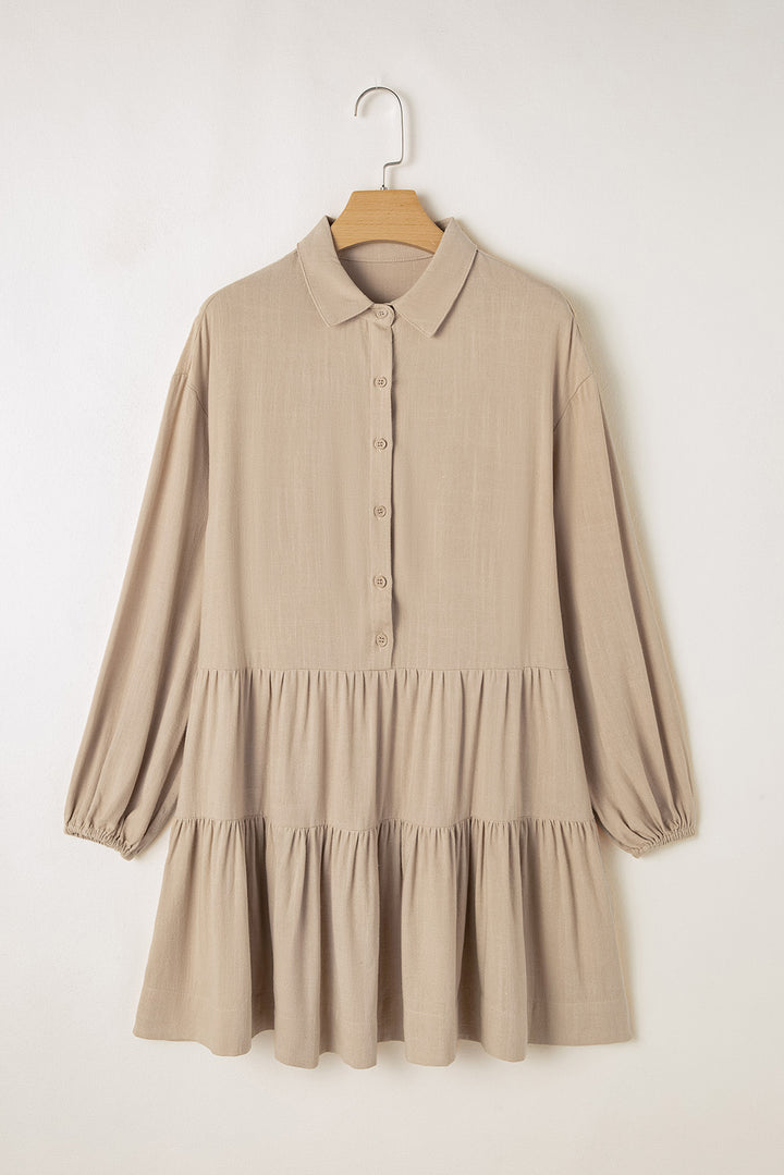 EJC Tiered Collared Neck Balloon Sleeve Shirt Dress