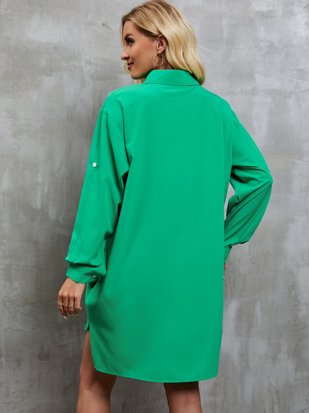 EJC Pocketed Button Up Dropped Shoulder Oversized Soft Shirt Dress