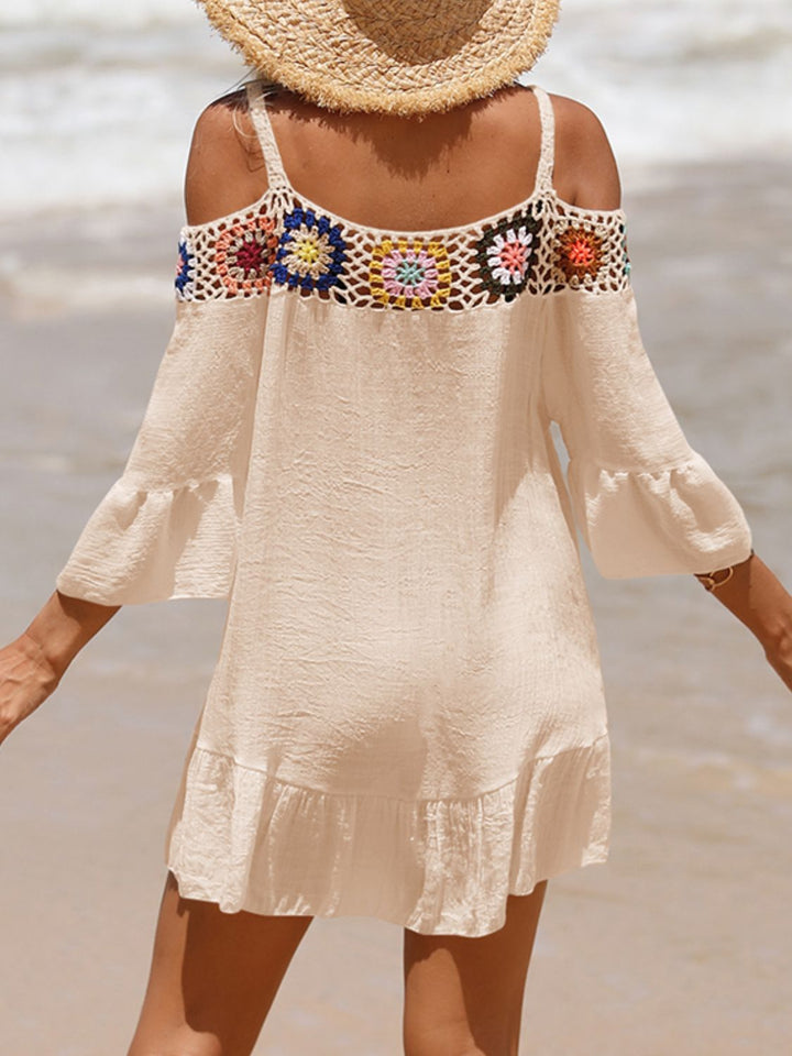 EJC Crochet Cold Shoulder Three-Quarter Sleeve Cover Up