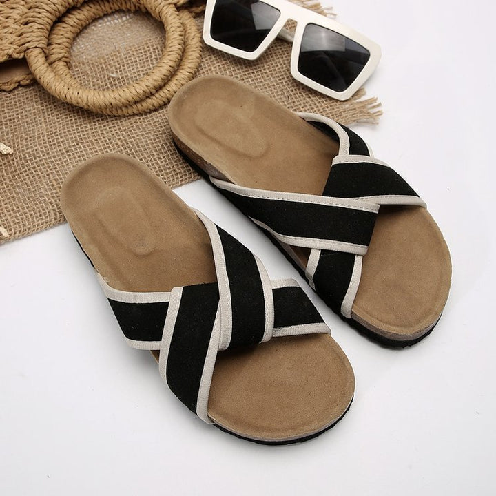 EJC Contrast Open Toe Slide On Corked Sole Sandals