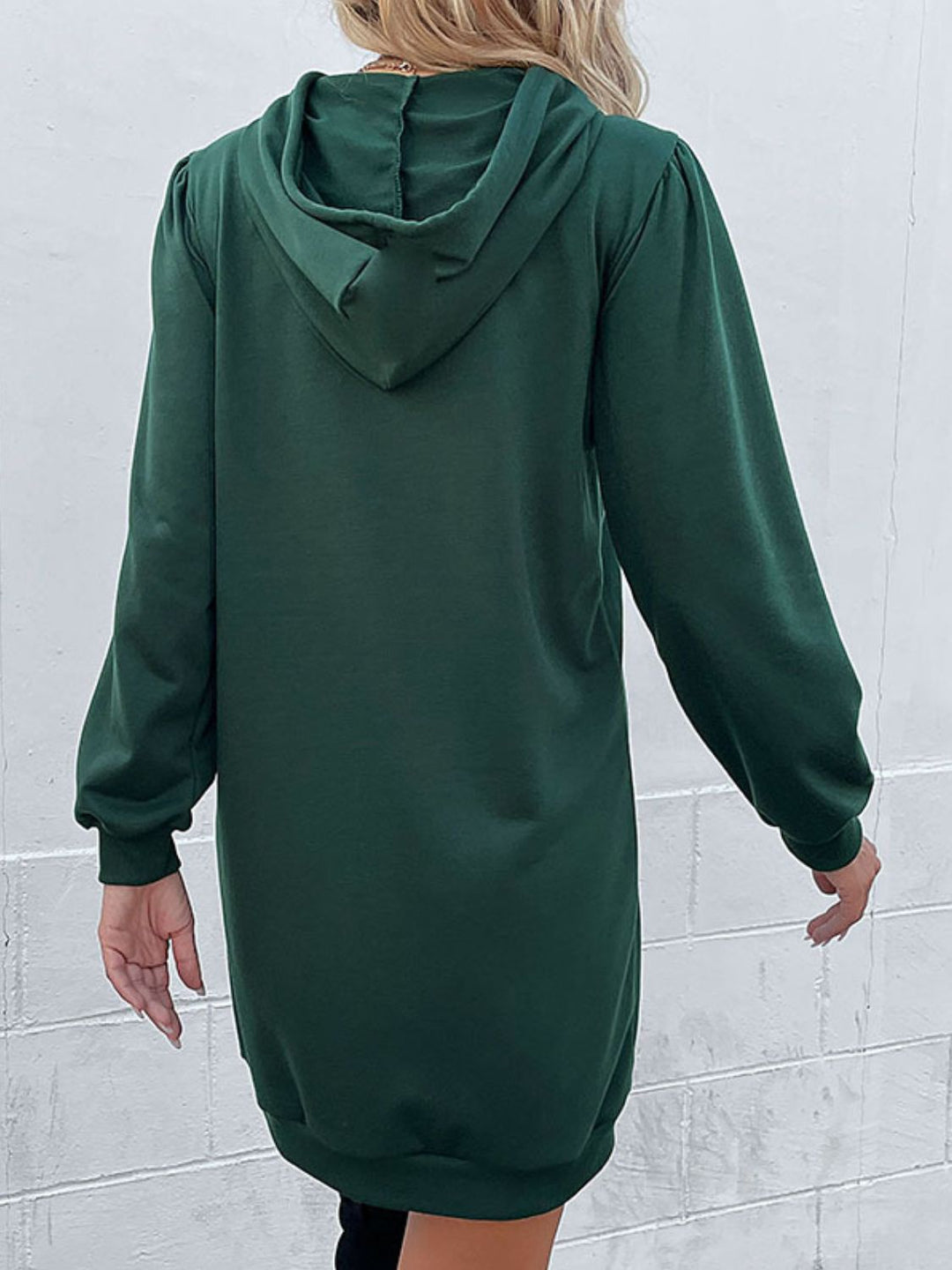 EJC Drawstring Puff Sleeve Hooded Dress