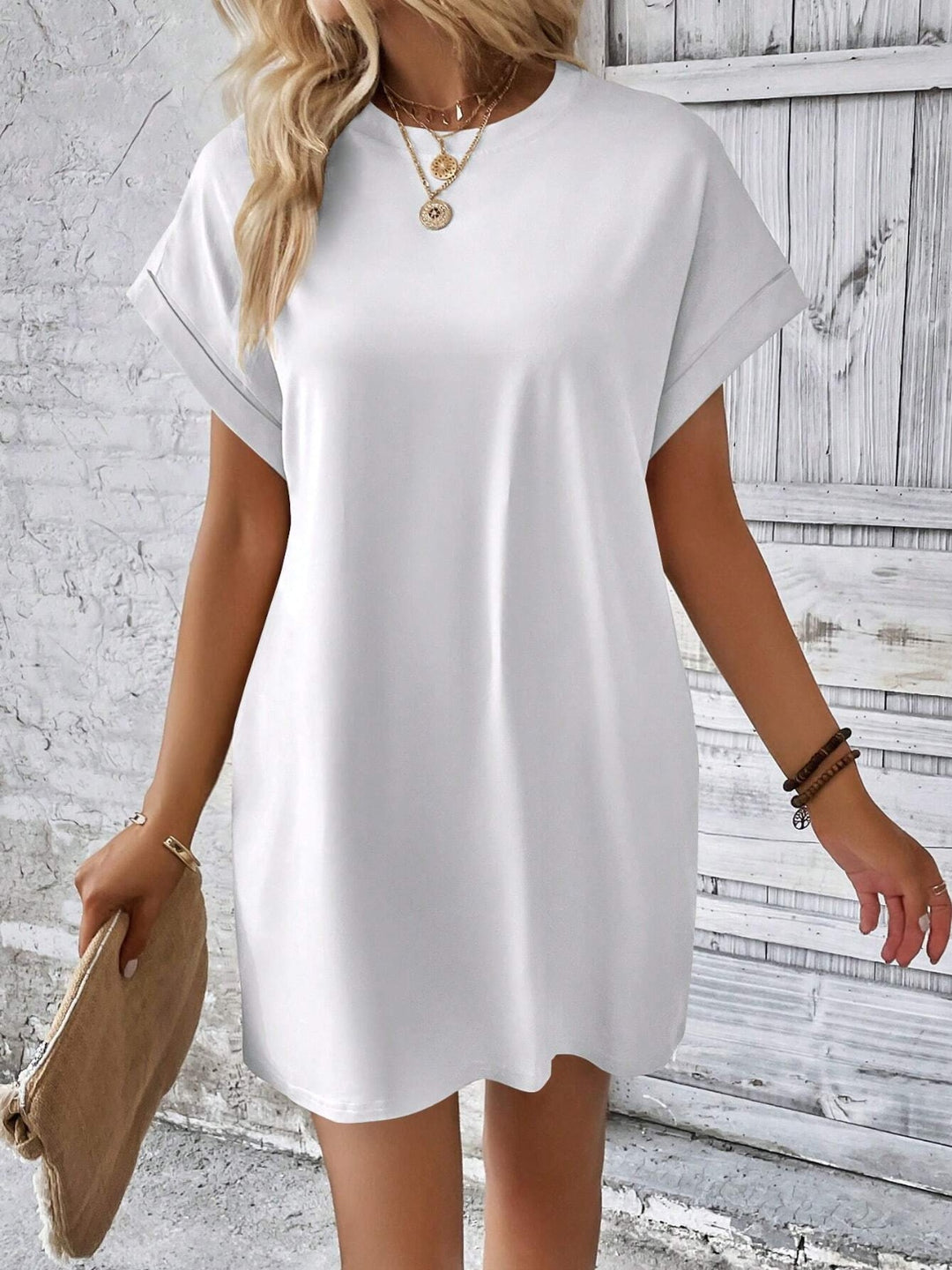 EJC Round Neck Short Sleeve Mini Dress