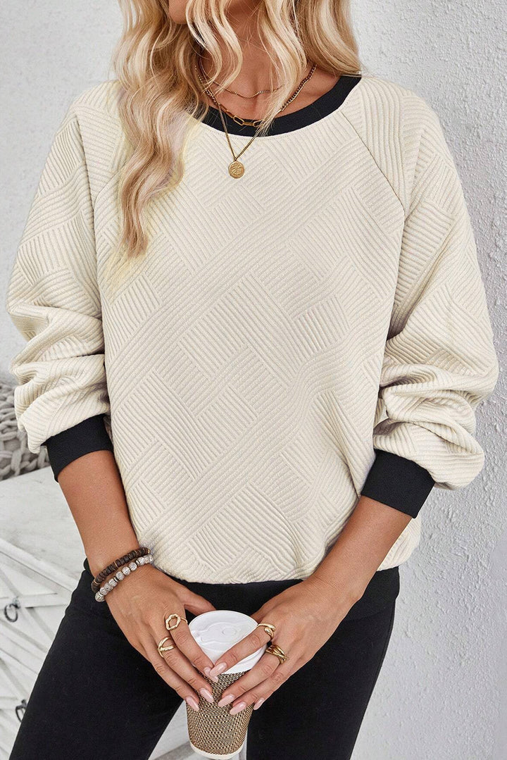 EJC Texture Contrast Long Sleeve Sweatshirt