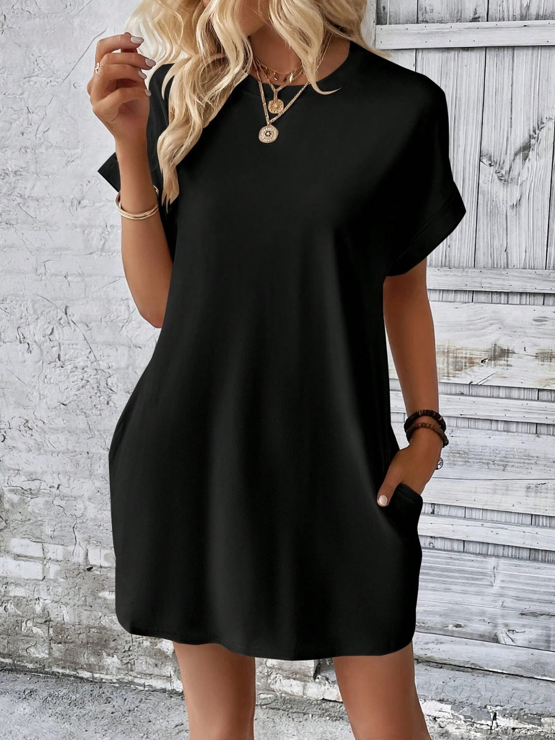 EJC Round Neck Short Sleeve Mini Dress