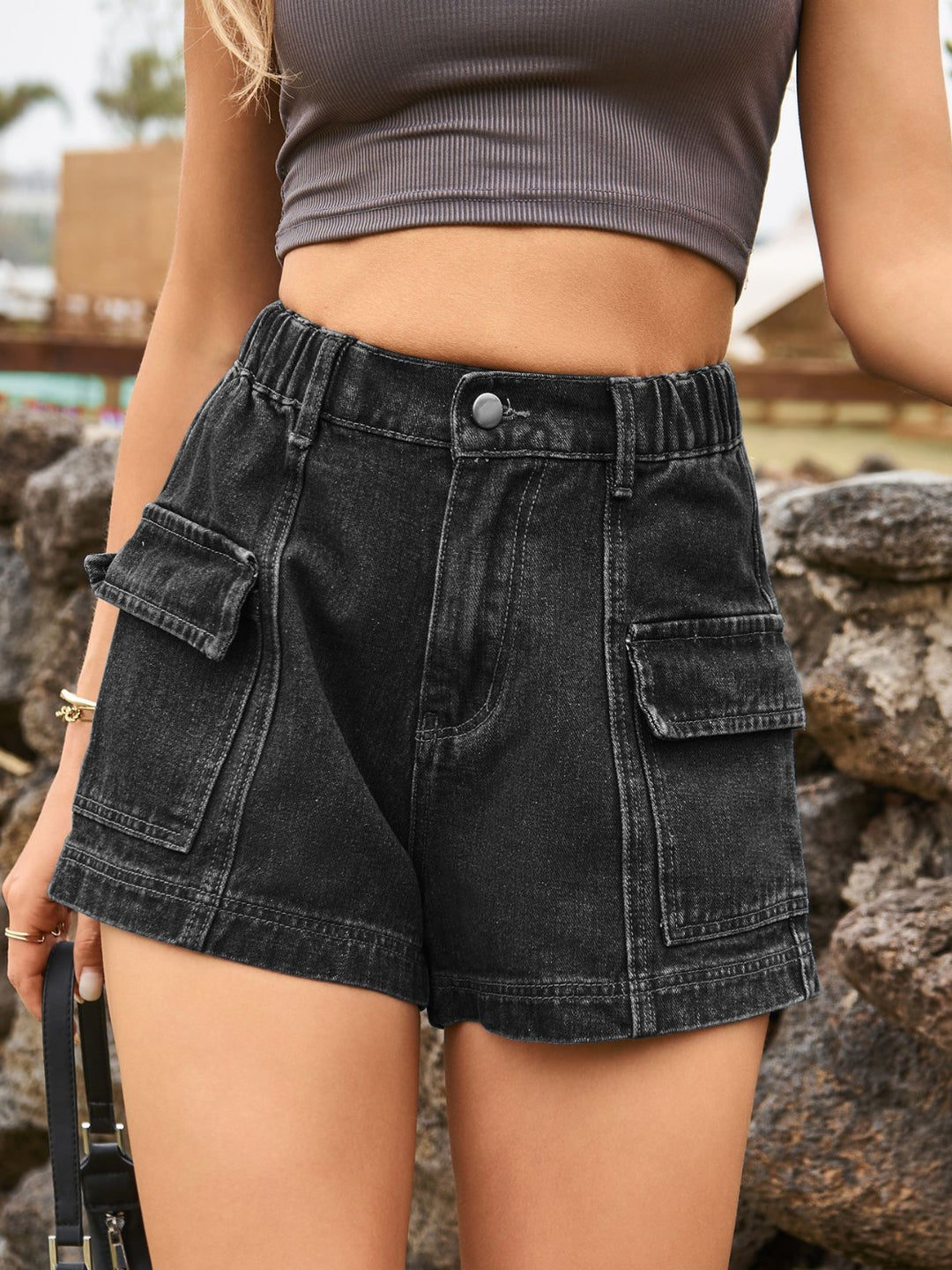 EJC High Waist Denim Shorts with Pockets